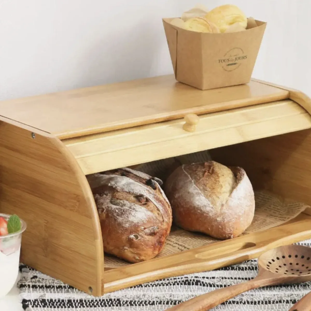 OKAY - Caja Panera De Bambu Madera Cocina Decorativa Multiuso