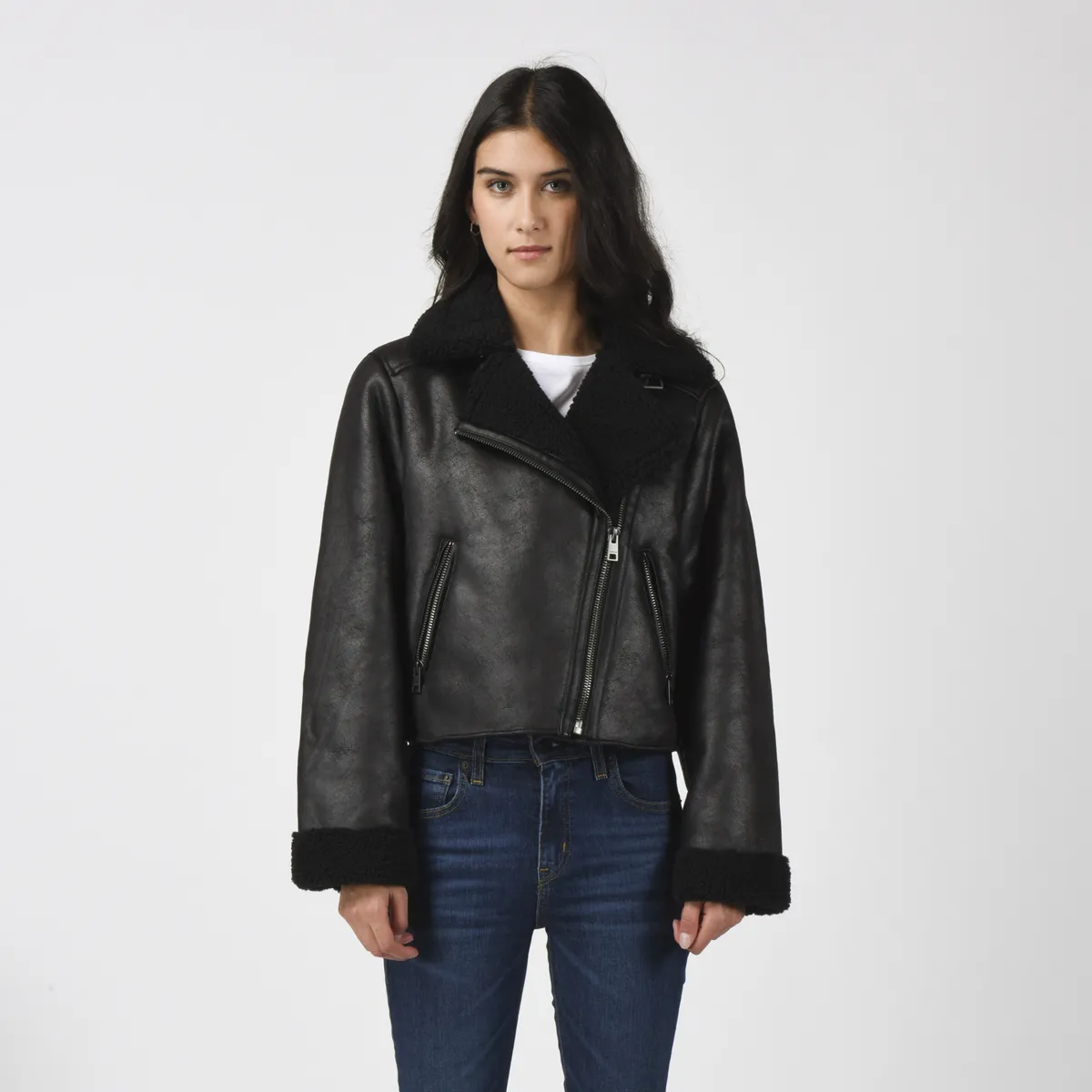 LEVIS - Chaqueta Mujer Sherpa Short Moto Negro Levis
