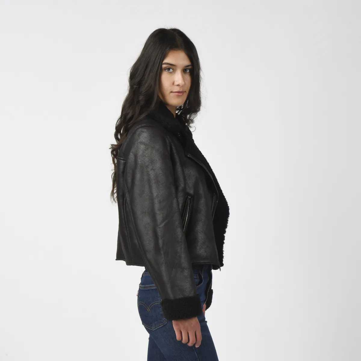 LEVIS - Chaqueta Mujer Sherpa Short Moto Negro Levis