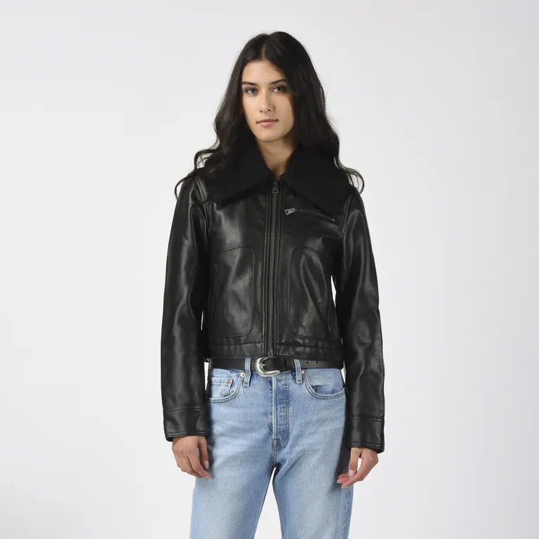 Chaqueta Mujer Vintage Aviator Sherpa Café