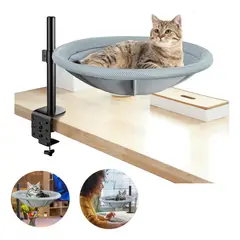 EVERSO - Cama Hamaca Elevada De Escritorio Gatos Giratoria Ajustable Gris