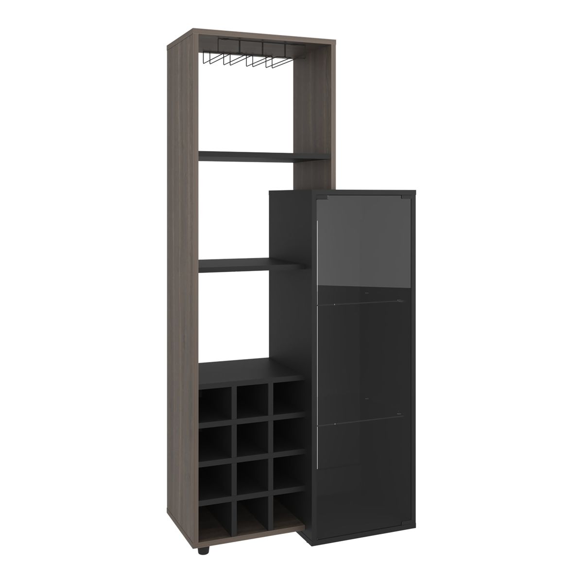 TUHOME - Bar Alto 12 Botelleros Y Portacopas 1 Puerta De Vidrio Ozzy 175x80,9x41,3 Cm Wengue Y Milan