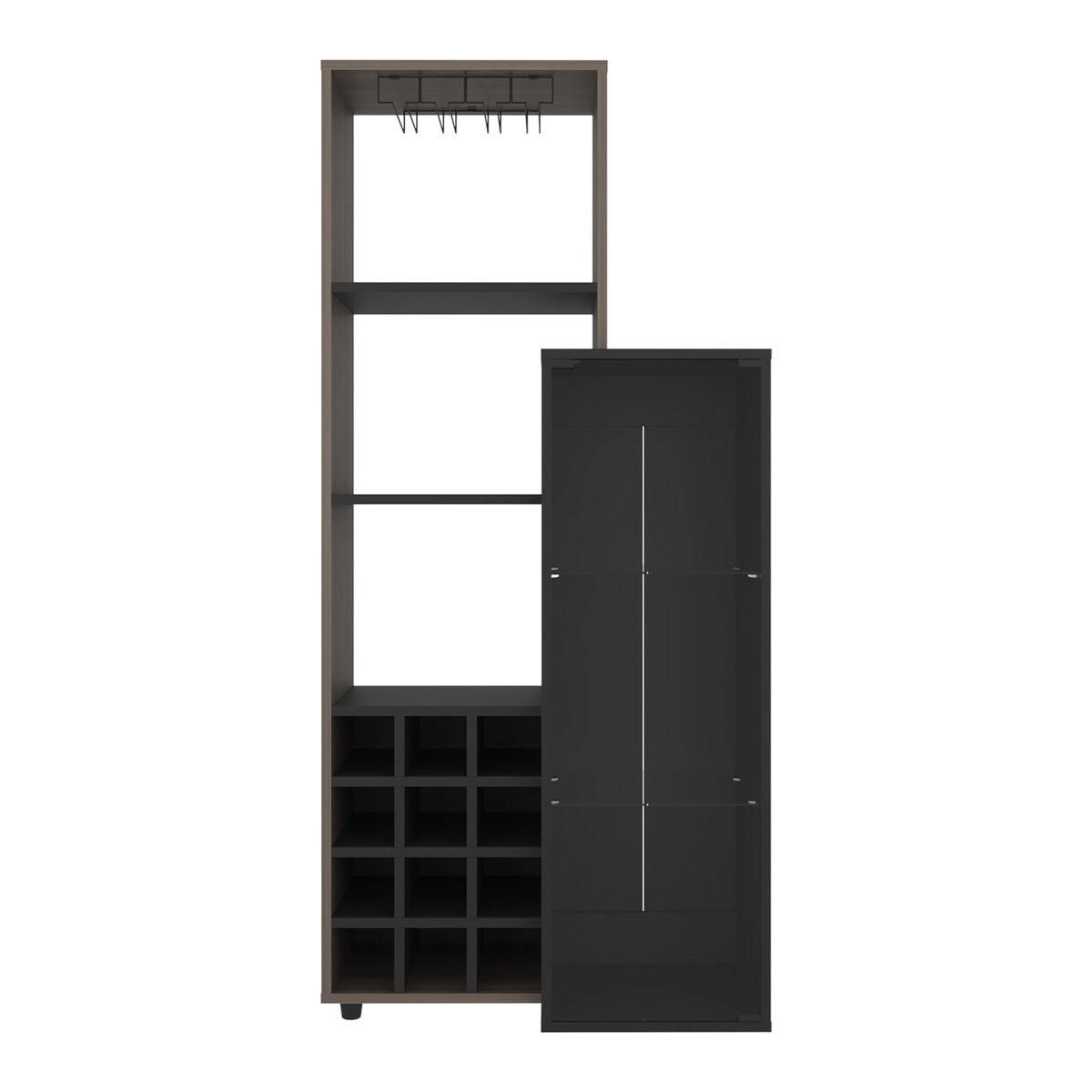TUHOME - Bar Alto 12 Botelleros Y Portacopas 1 Puerta De Vidrio Ozzy 175x80,9x41,3 Cm Wengue Y Milan