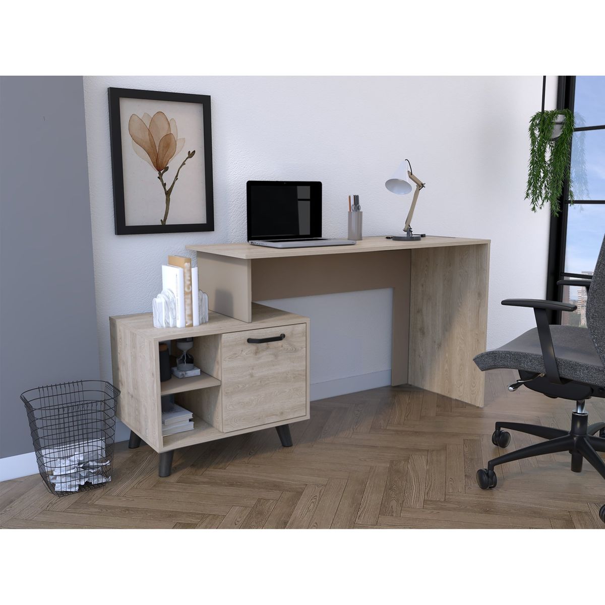 TUHOME - Escritorio Archivador 1 Puerta Leira 756x1515x500 Cm Ceniza Y Taupe