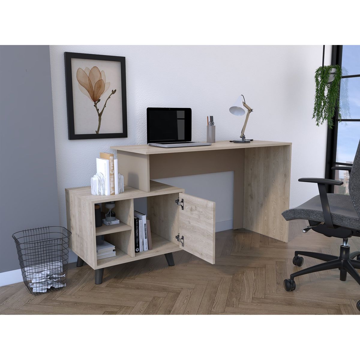 TUHOME - Escritorio Archivador 1 Puerta Leira 756x1515x500 Cm Ceniza Y Taupe