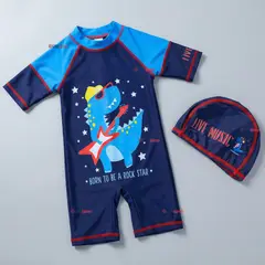 JUMP KIDS - Traje de Baño Enterito Manga Corta Cremallera Con Gorro Niño 2 a 4 años Blue Dinosaur