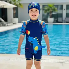JUMP KIDS - Traje de Baño Enterito Manga Corta Cremallera conGorro Niño 2 a 4 años Blue Dinosaur