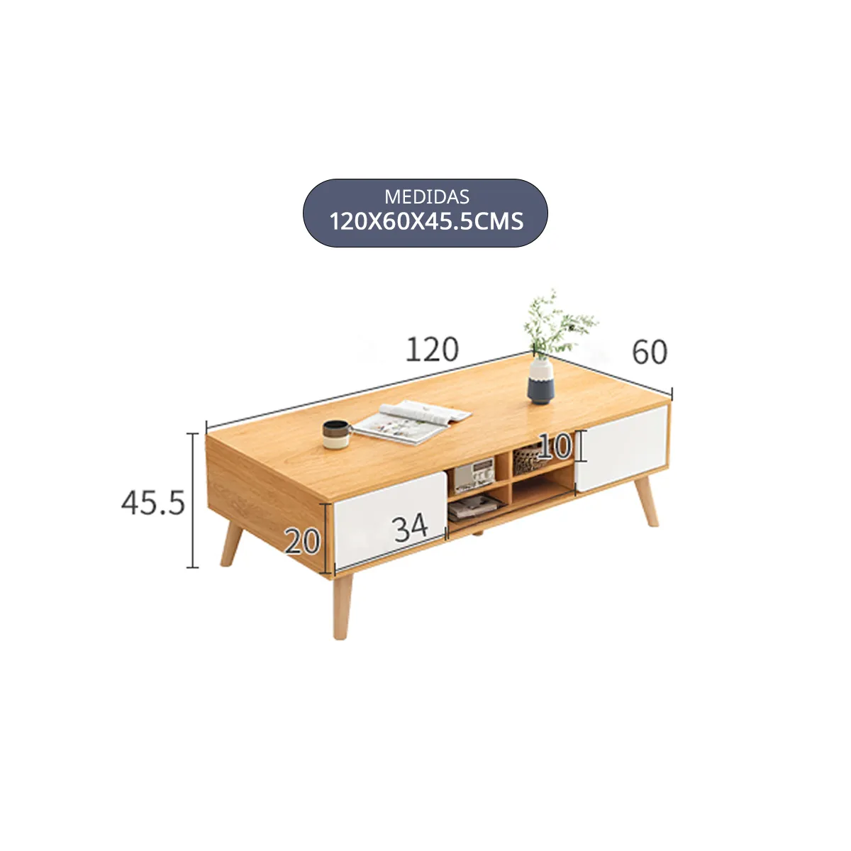 CASA BELLA - Mesa de centro madera 120x60x455 cms