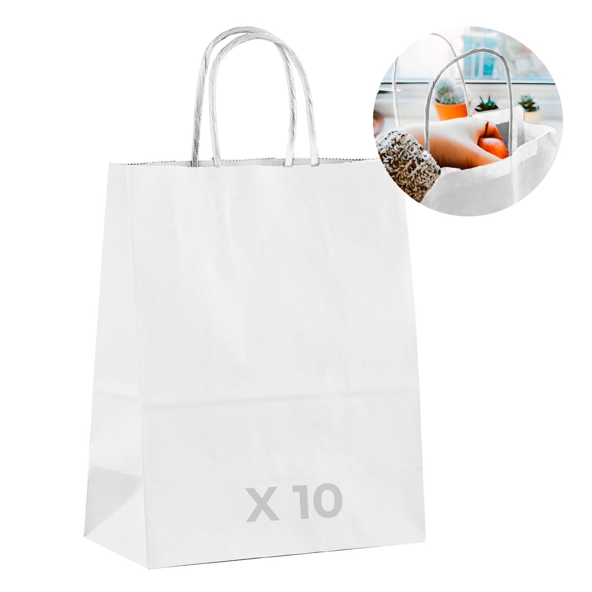 GENERICO - Bolsa Papel Kraft Ecológica Blanco 15X8X21 CM Pack X30
