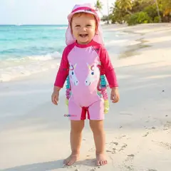 JUMP KIDS - Traje de Baño Enterito Cremallera Manga Larga Con Gorro Niña 1 a 5 años Pink Unicorn