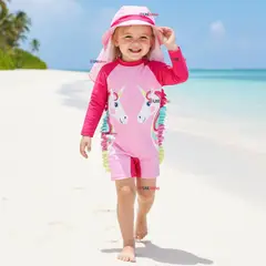 JUMP KIDS - Traje de Baño Enterito Cremallera Manga Larga Con Gorro Niña 1 a 5 años Pink Unicorn
