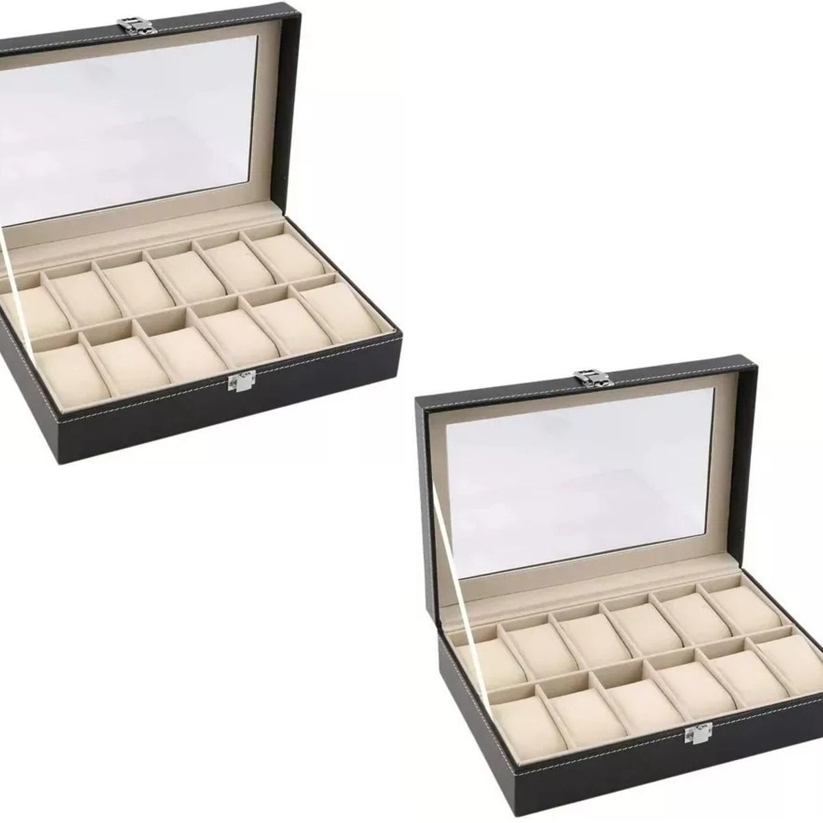 GENERICO - Pack x2 Cajas Organizadoras de Relojes 12 espacios  Estuche Premium con Vidrio deal Regalo