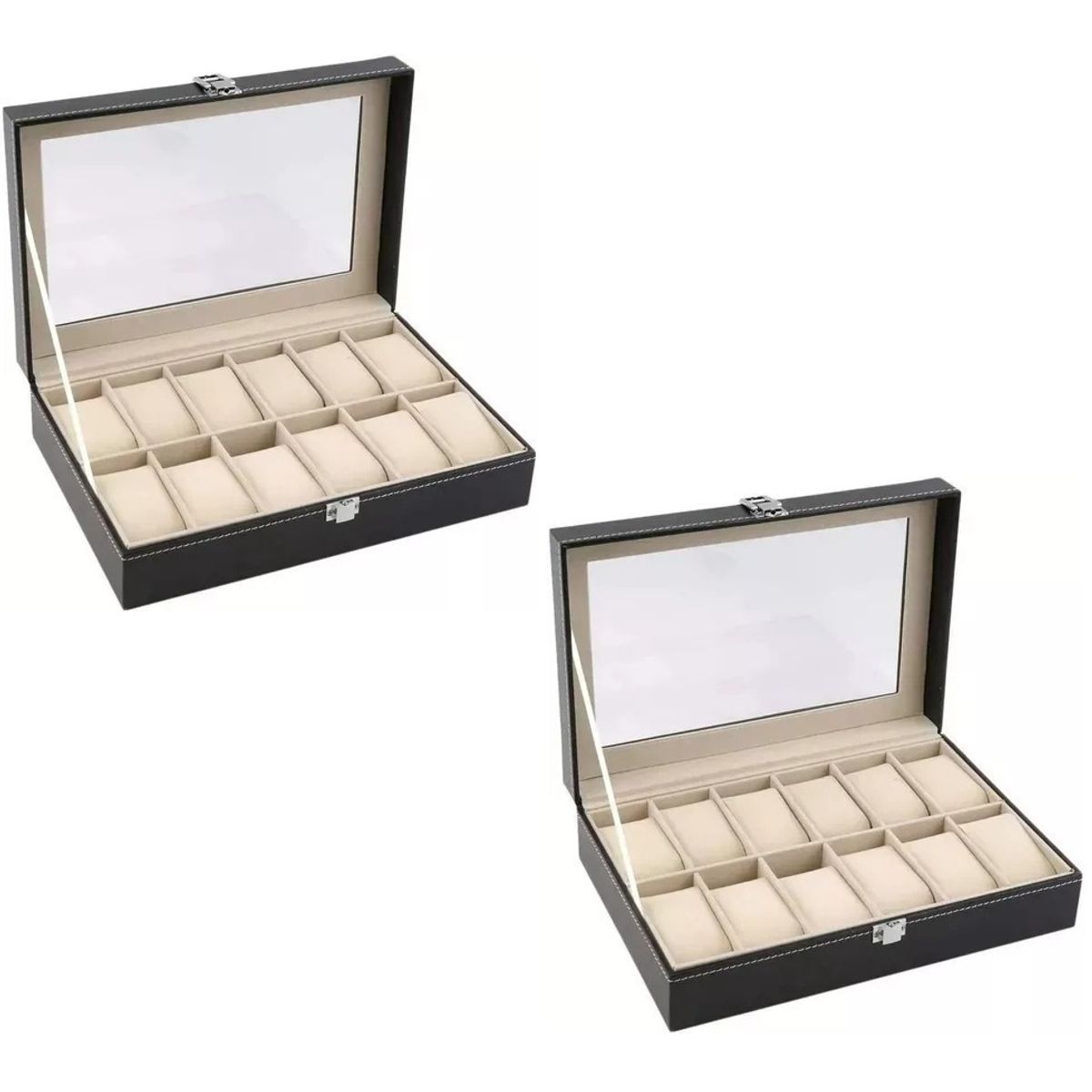 GENERICO - Pack x2 Cajas Organizadoras de Relojes 12 espacios  Estuche Premium con Vidrio deal Regalo