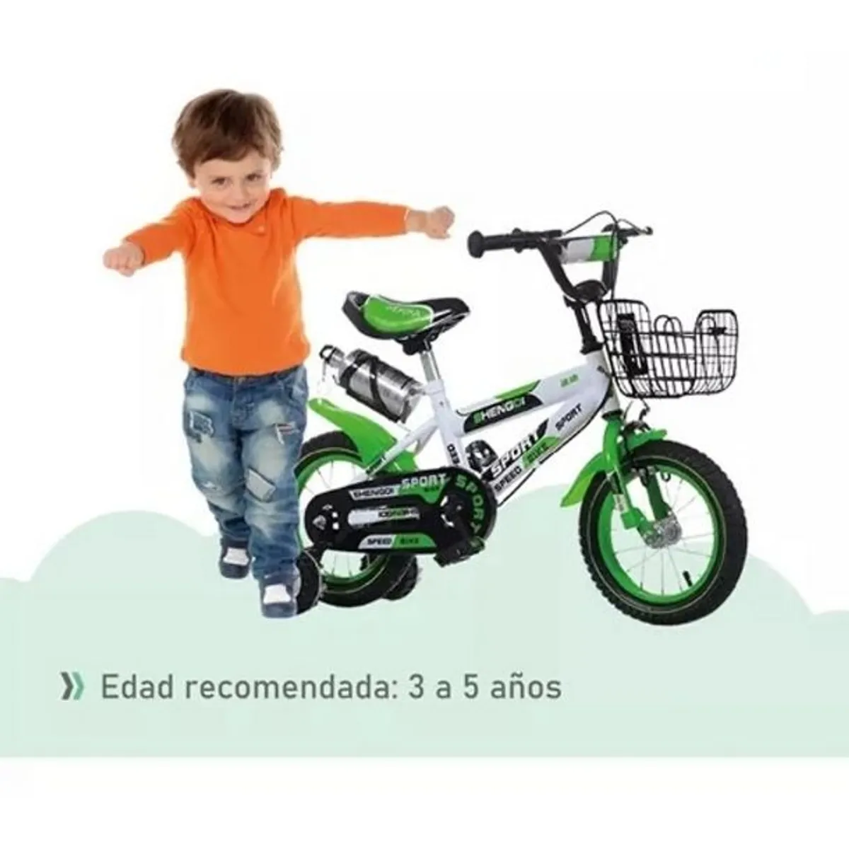 GENERICO - Bicicleta Infantil Con Ruedas de Entrenamiento Aro 12 Color - VERDE