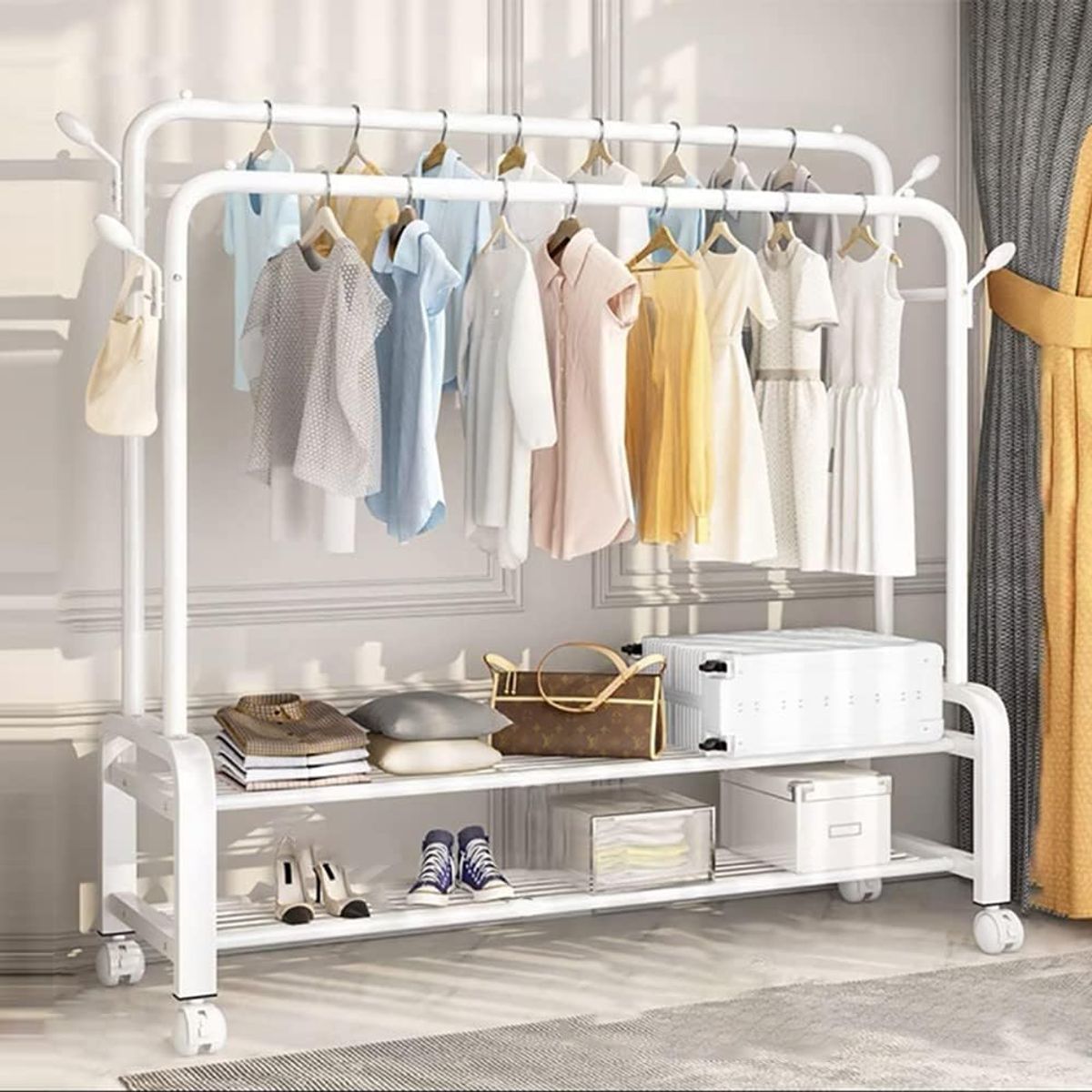 GENERICO - PERCHERO BLANCO DOBLE BARRA 162X150X40 CM SOPORTA 48 KG WM