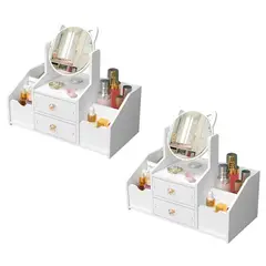 GENERICO - Pack x2 Espejo Organizador con Diseno de Orejas de Gato Tocador con Cajon Ajustable Ideal Regalo