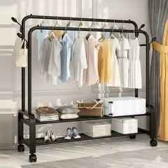 GENERICO - PERCHERO COLGADOR DE ROPA DOBLE BARRA METALICO CON RUEDAS 150X162X40 MP