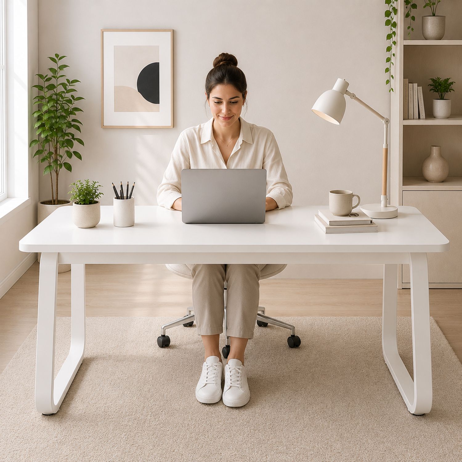 CASA BELLA Escritorio Home Office 140x60 cm Blanco Minimalista
