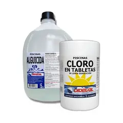 DIDEVAL - Kit Cloro Tabletas 1 kg y Alguicida 5 Litros
