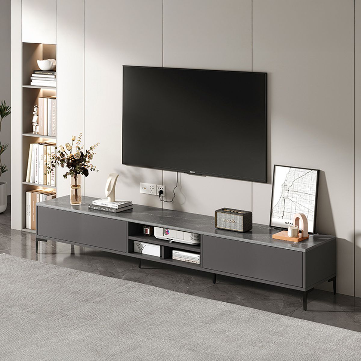 TIENDA EL GARAGE - Rack TV Gris Doble puerta 160x30x46 cms