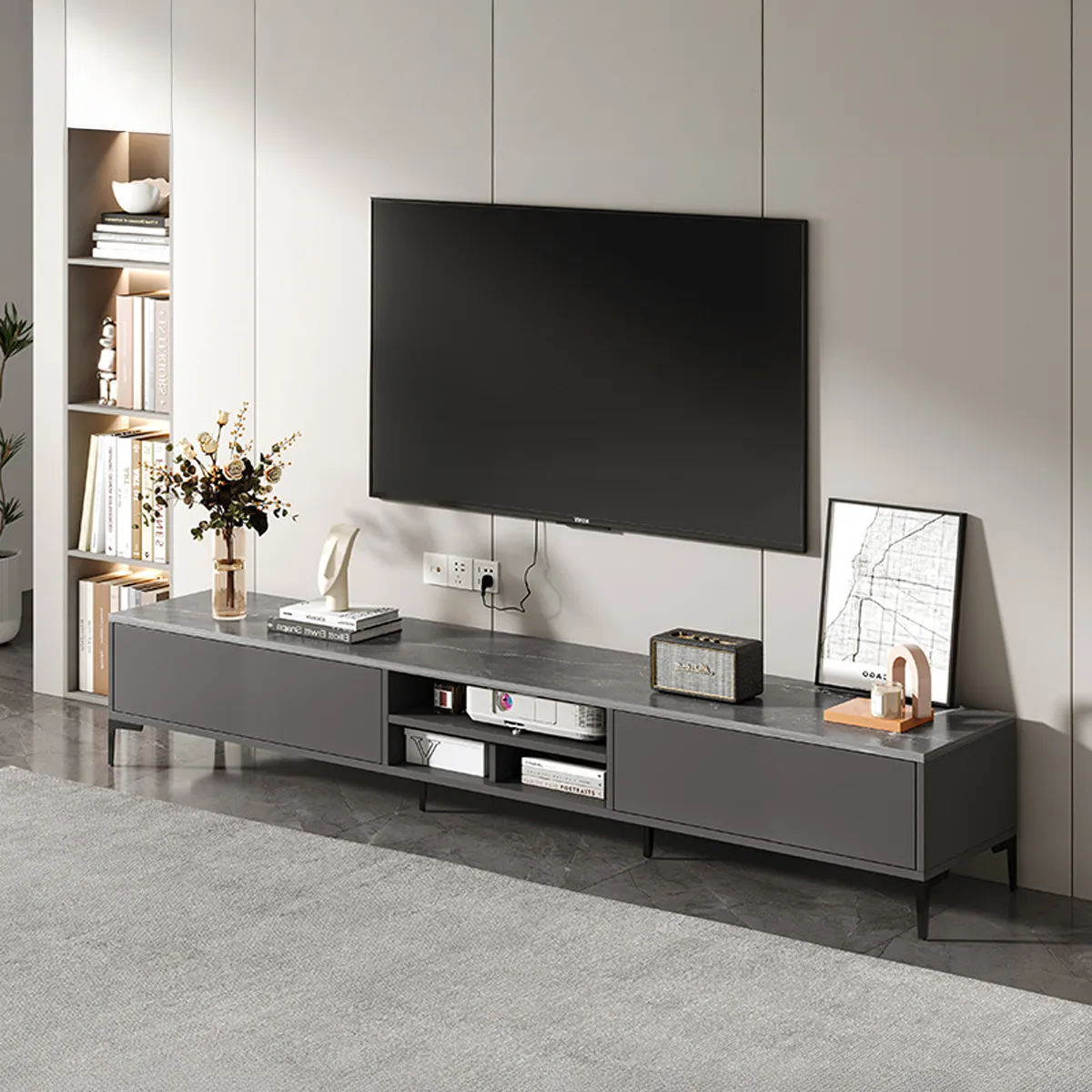 TIENDA EL GARAGE - Rack TV Gris Doble puerta 160x30x46 cms