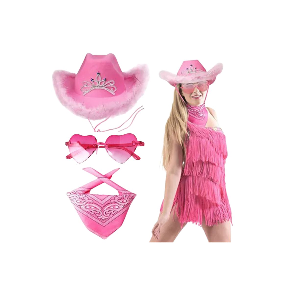 GENERICO - Sombrero De Vaquera  Con Gafas De Corazón + Bandana Cosplay