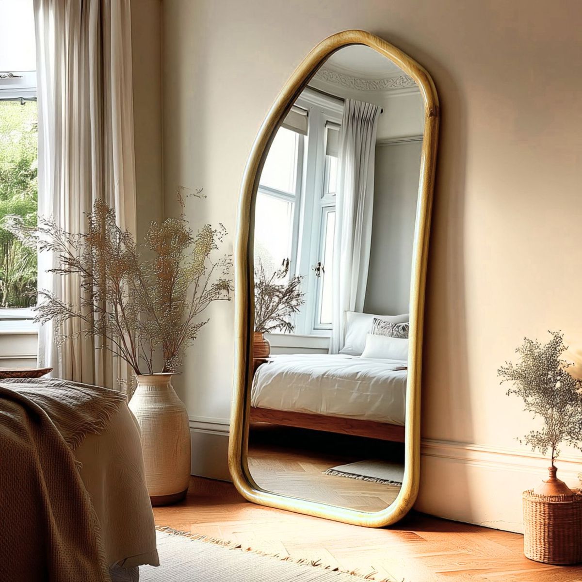 SANTU HOME & DECO - Espejo Irregular Cuerpo Entero Madera Color Abedul 180x80cm