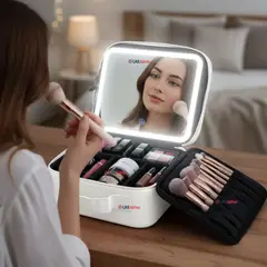 UTILISIMO - Estuche Maquillaje 2 en 1 Bolso Cosmetiquero Espejo Con Luz Led Organizador