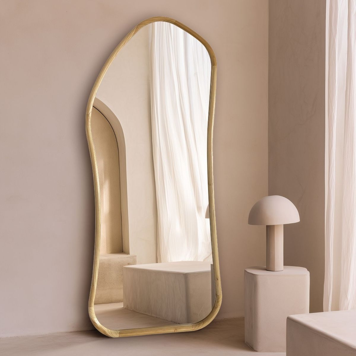SANTU HOME & DECO - Espejo Irregular Cuerpo Entero Madera Color Abedul 200x100cm