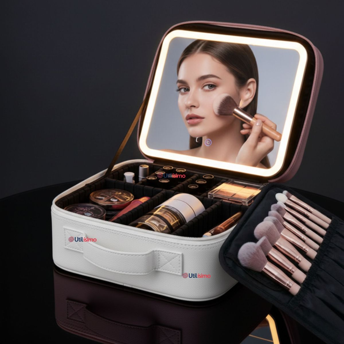 UTILISIMO - Estuche Maquillaje 2 en 1 Bolso Cosmetiquero Espejo Con Luz Led Organizador
