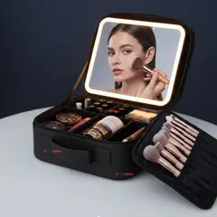 UTILISIMO - Estuche Maquillaje 2 en 1 Bolso Cosmetiquero Espejo Con Luz Led Organizador