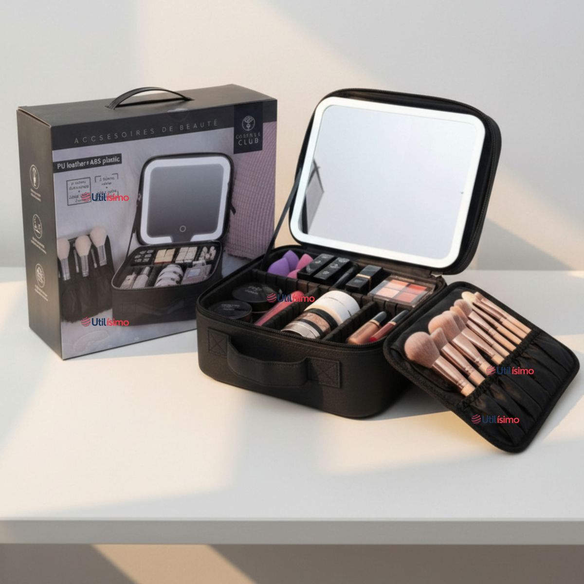 UTILISIMO - Estuche Maquillaje 2 en 1 Bolso Cosmetiquero Espejo Con Luz Led Organizador