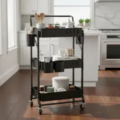 HOMEBRANDT - Carro Plegable Negro Carrito Organizador Estante Con Rueda Multi