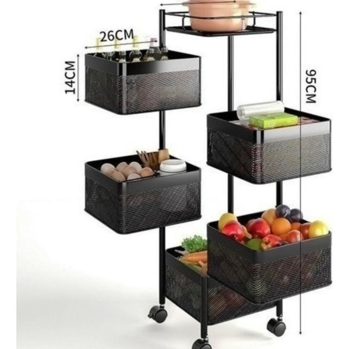 HOMEBRANDT - Estante Organizador Negro Verdulero Frutero Metal Giratorio 5 Piso