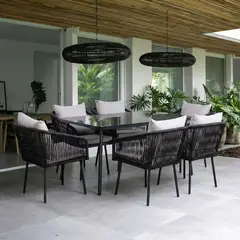 RELAN - Juego de Terraza Comedor Set 7 Piezas Mesa y Sillas de Ratán Sintético