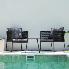 RELAN - Juego de Terraza Balcón Set 3 Piezas Mesa y Sillas de Ratán Sintético