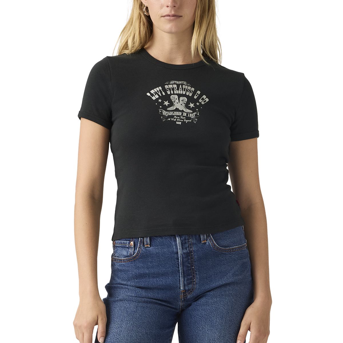 LEVIS - Polera Mujer Graphic Ringer Rickie Negro Levis
