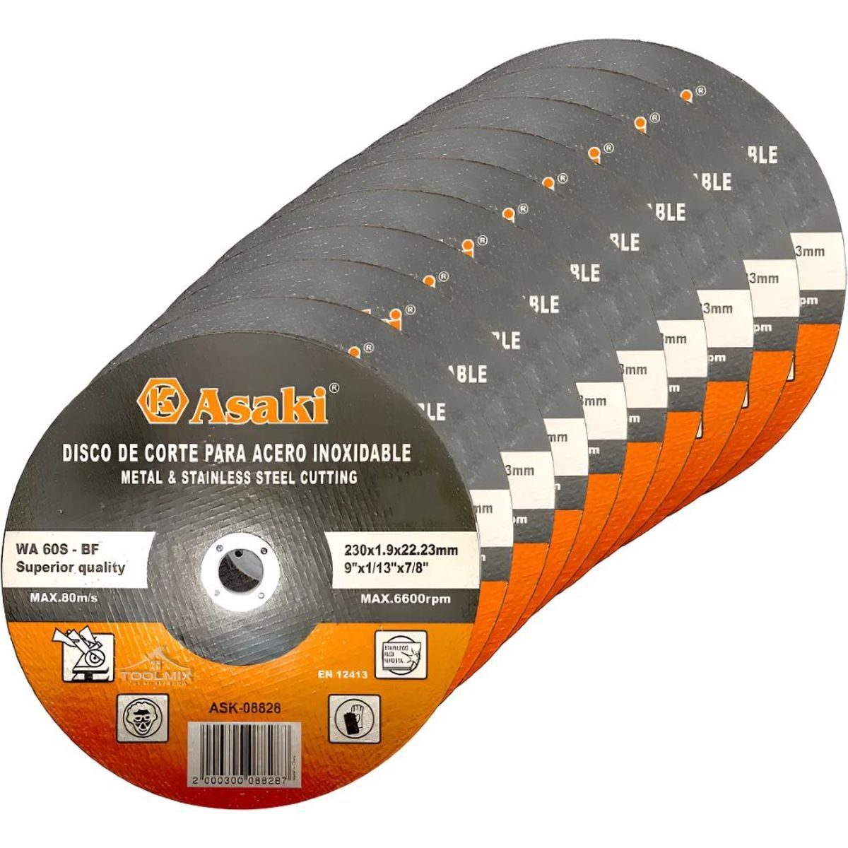 GENERICO - 10 Discos Corte Para Acero Metal Hierro 230x1.9x22,23mm