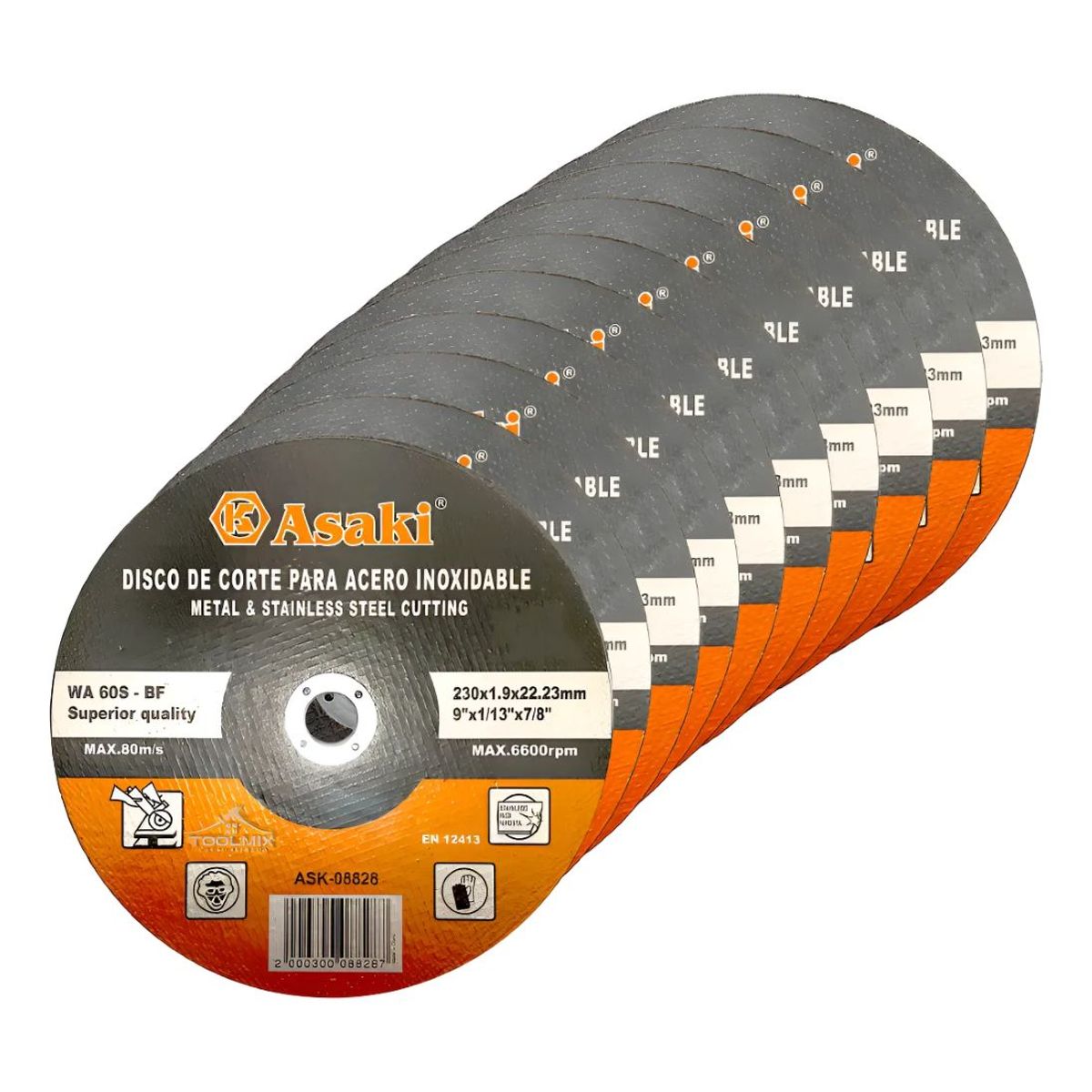 GENERICO - 10 Discos Corte Para Acero Metal Hierro 230x1.9x22,23mm