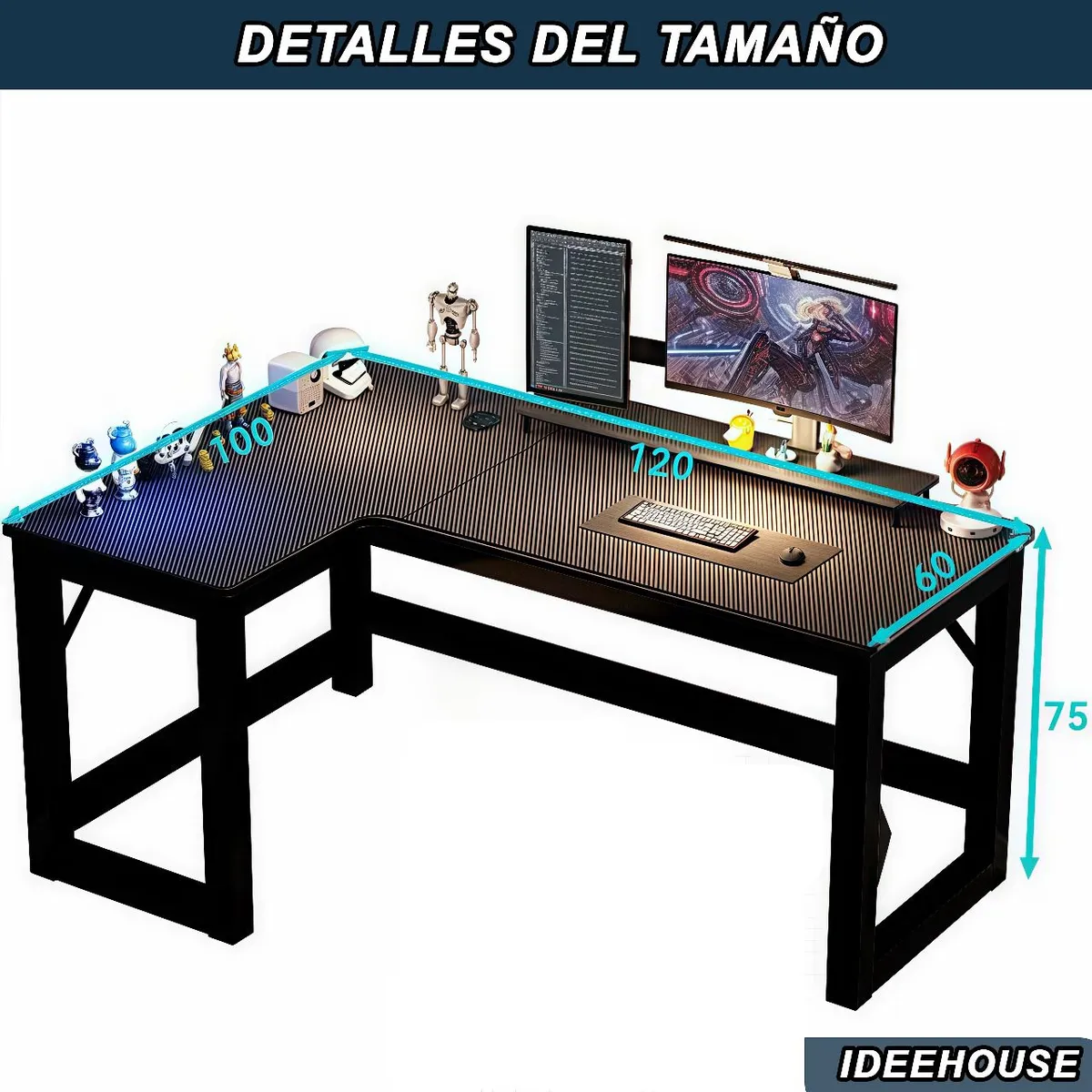 IDEEHOUSE - Escritorio Mesa Gamer Negro 120x60x75cm