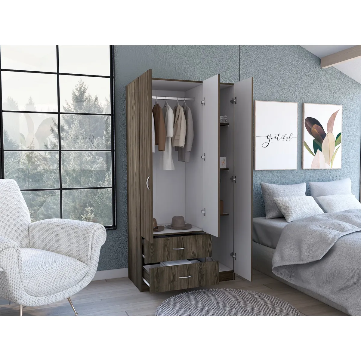 TUHOME - Closet 3 Puertas 2 Cajones Austral 180x90x47 Cm Milan Y Blanco