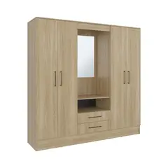 TUHOME - Closet 4 Puertas 2 Cajones Con Espejo Barmine 1806x1802x465 Cm Fresno Y Wengue