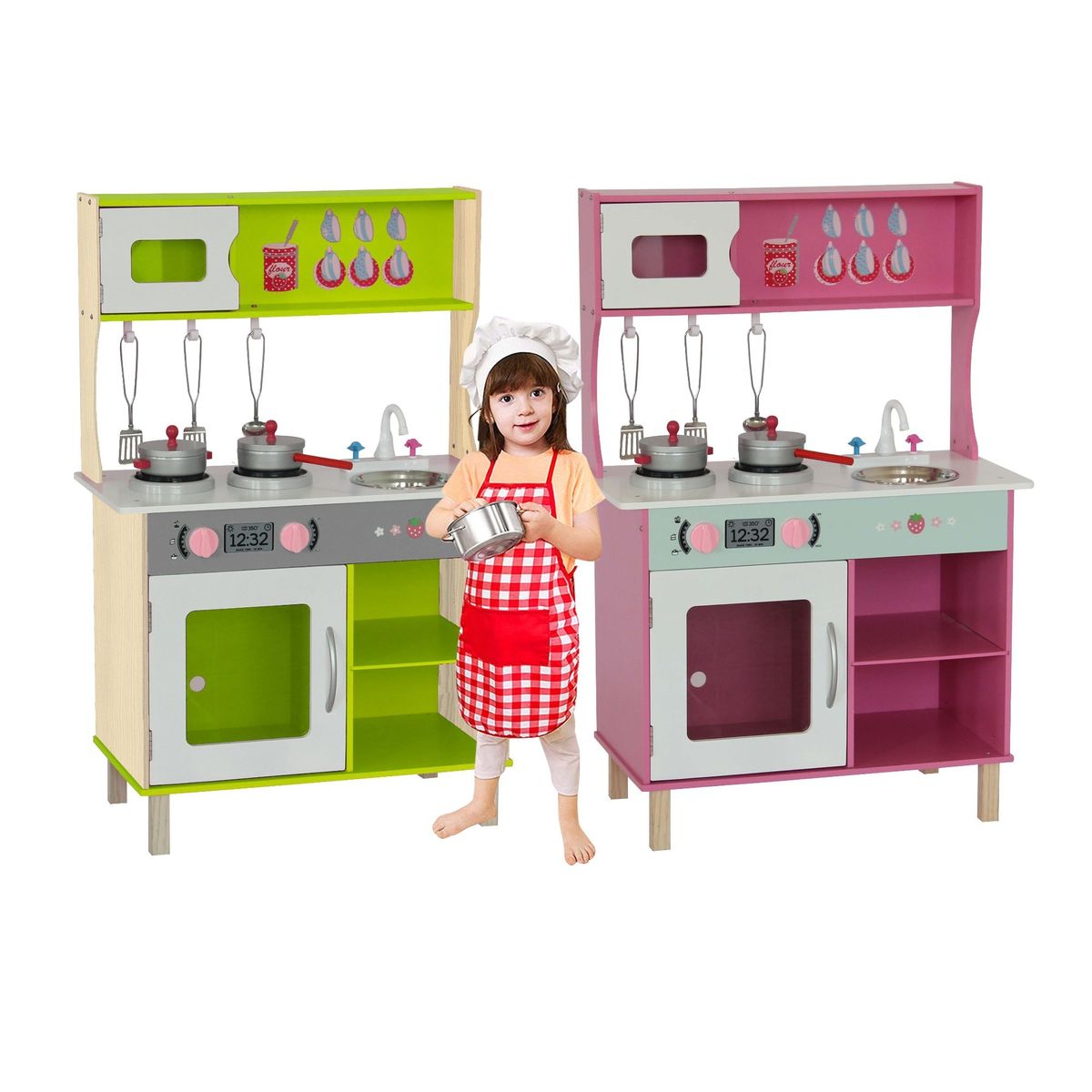TODOK - Cocina De Juguete Multifunción + Accesorios 90x60x30Cm Kiddi Verde