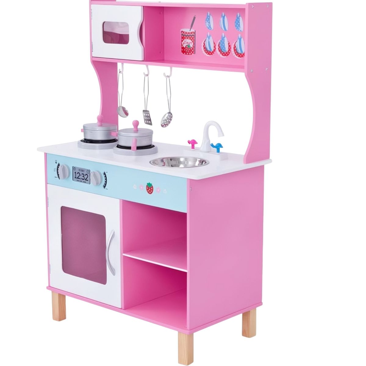 TODOK - Cocina De Juguete Multifunción + Accesorios 90x60x30Cm Kiddi Rosa