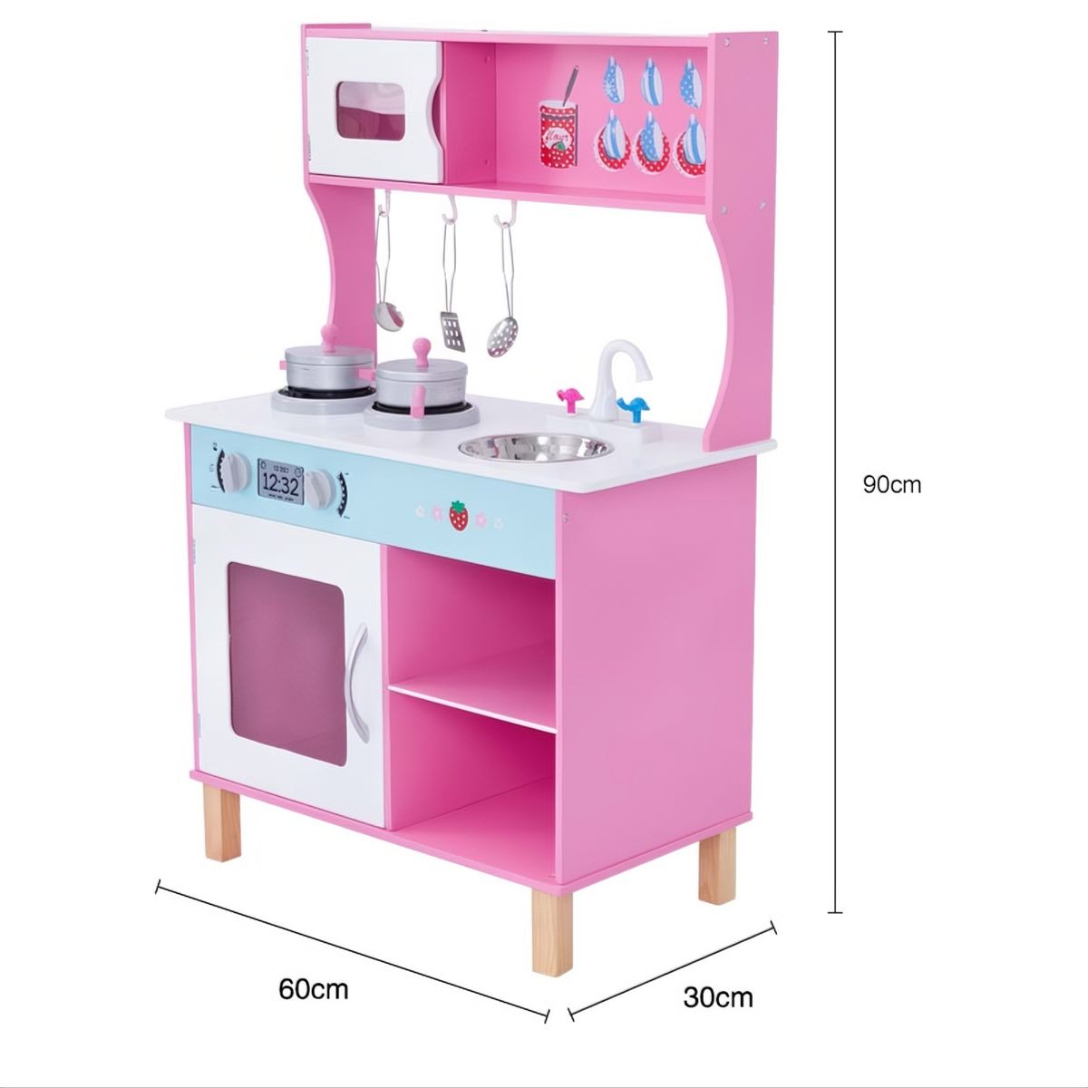 TODOK - Cocina De Juguete Multifunción + Accesorios 90x60x30Cm Kiddi Rosa