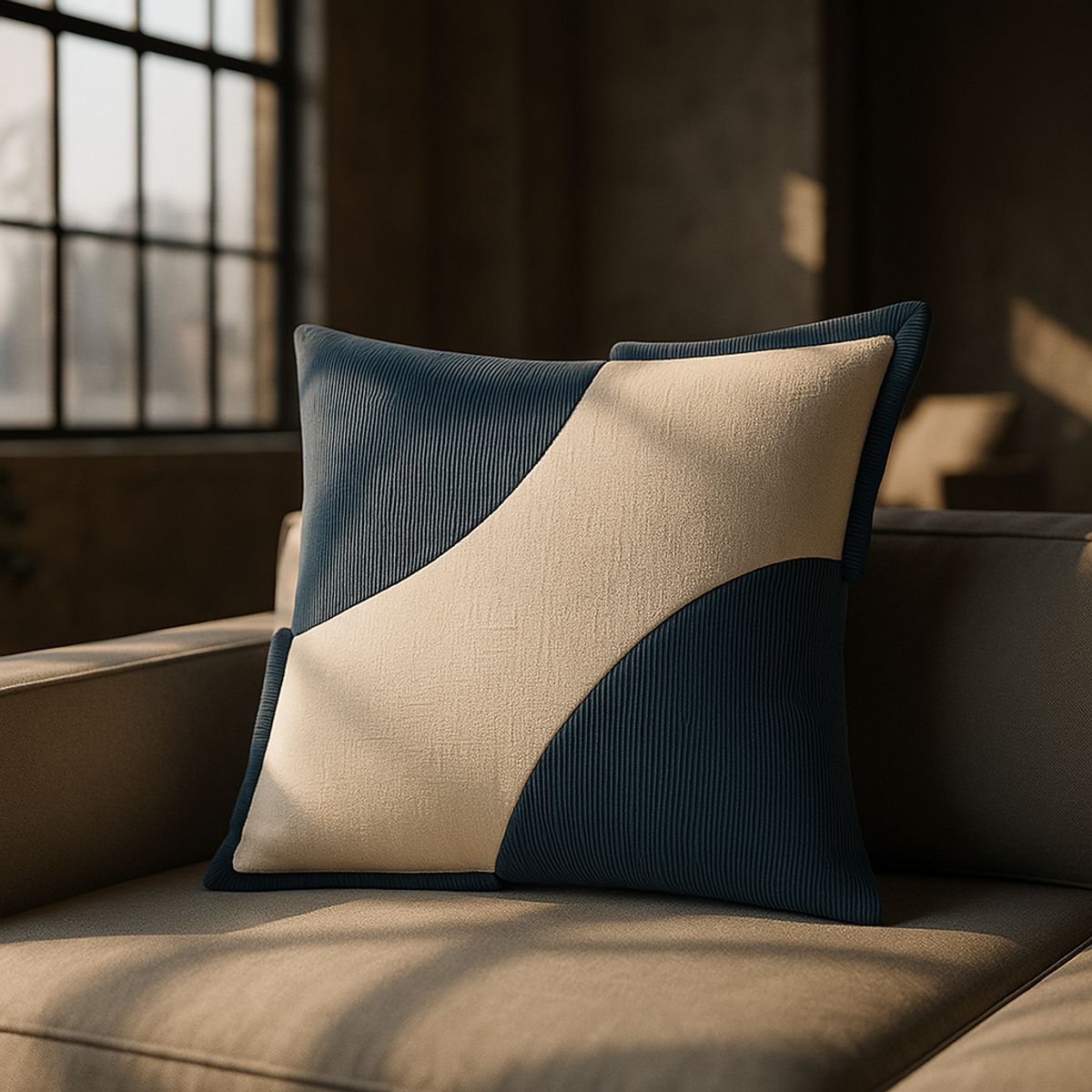 ARMONIA - Funda Azul Bicolor Decorativa 45x45cm Estilo Felpa 686