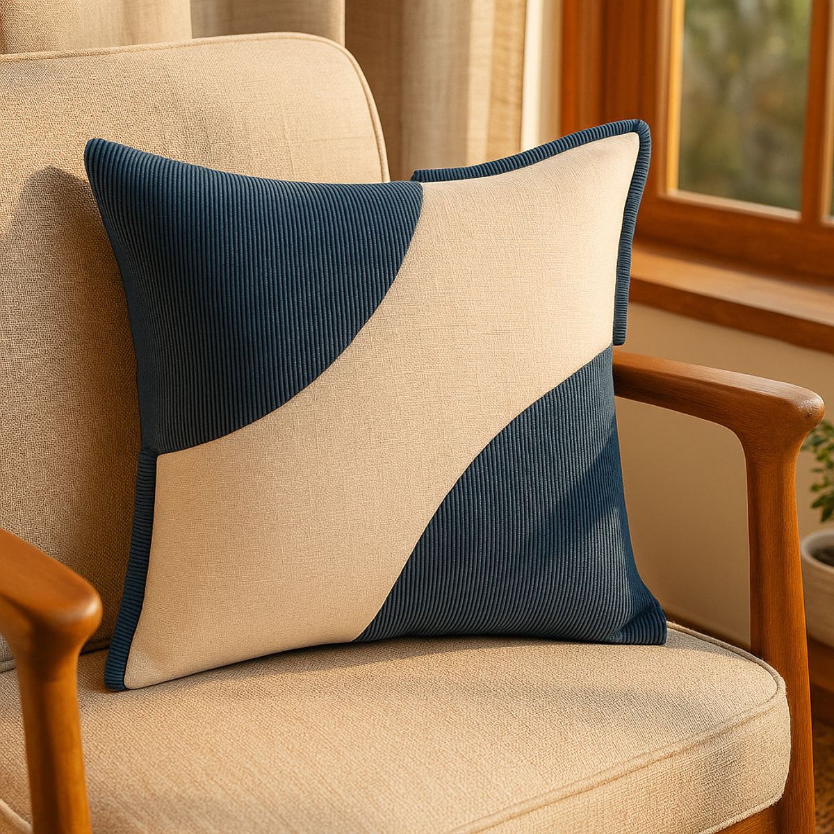 ARMONIA - Funda Felpa 45x45cm Azul Bicolor Estilo Decorativo 686