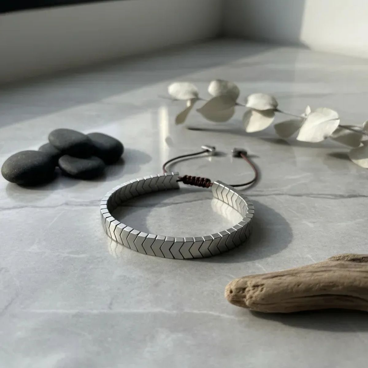 GENERICO - Pulsera Piedra Hematita Silver Space Hombre Mujer Moda