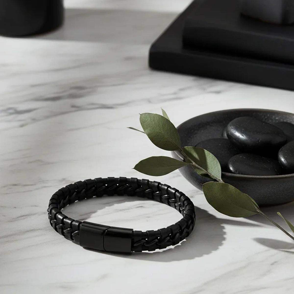 GENERICO - Pulsera De Cuero Hombre Y Mujer Elegante Y Juvenil Black Xx