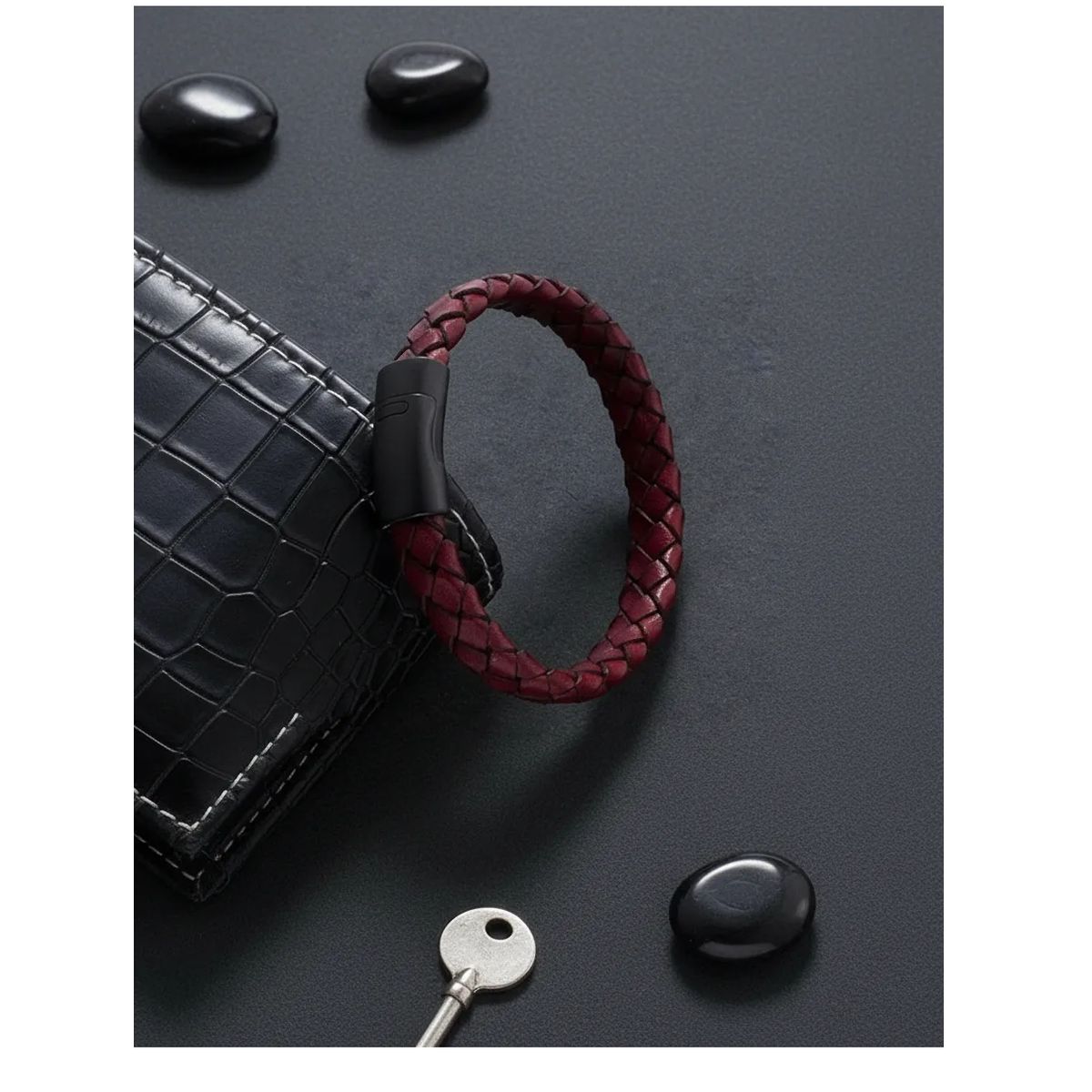 GENERICO - Pulsera De Caballero De Cuero Red Space Elegante Y Juvenil